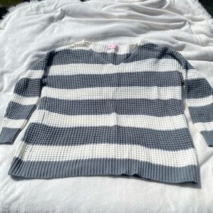 Pink Lily Wish to see you gray striped sweater